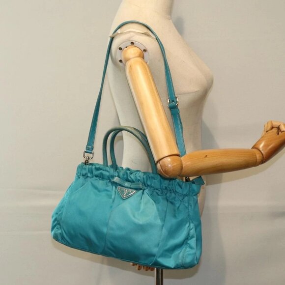 PRADA Nylon 2 Way Hand Bag Turquoise Blue Auth 80110 - Picture 3 of 16